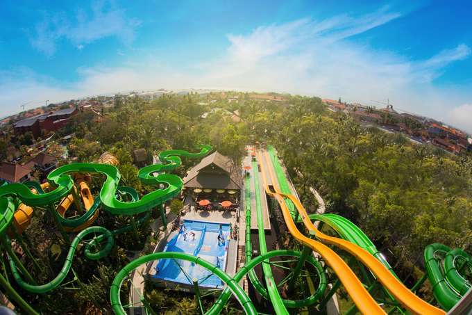 Enjoy riding numerous water slides at the Waterbom Bali park