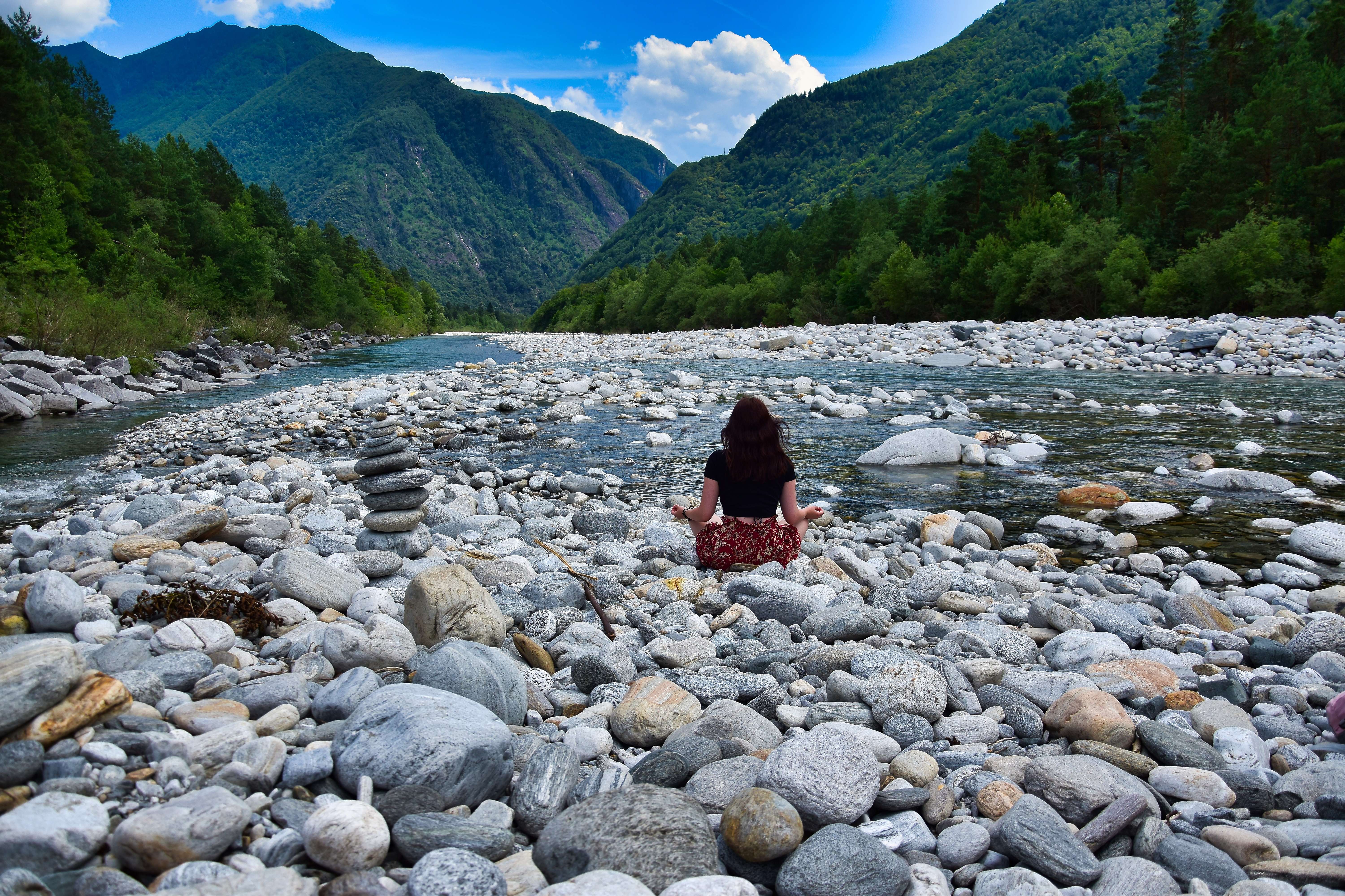 Woman meditating in Rishikesh