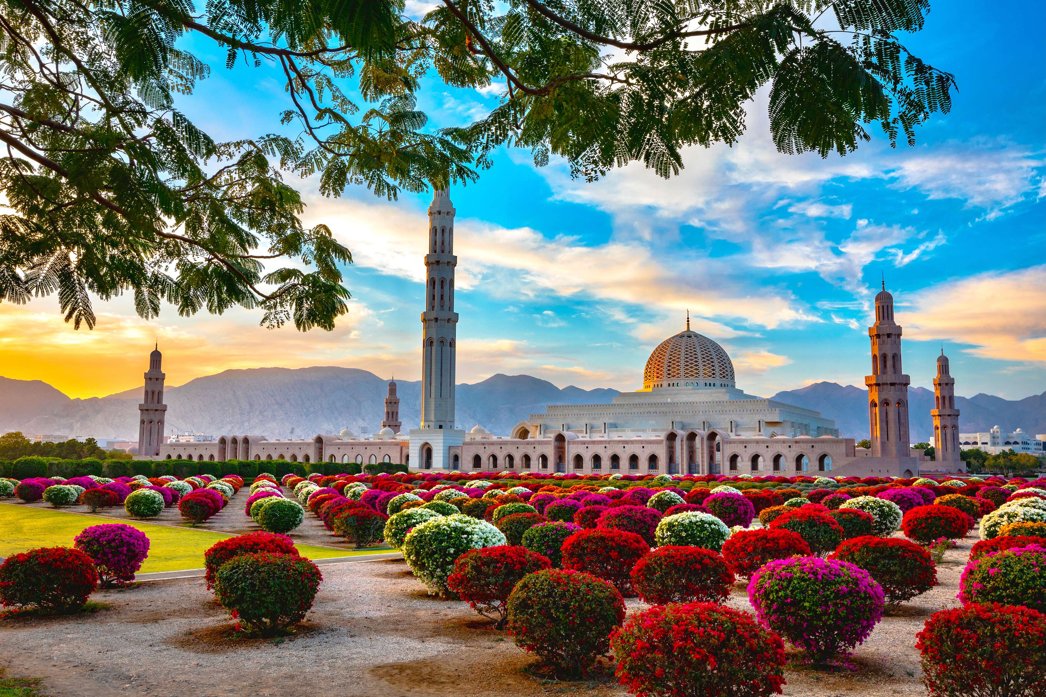 Marvel at the stunning Islamic architecture of  Sultan Qaboos Grand Mosque