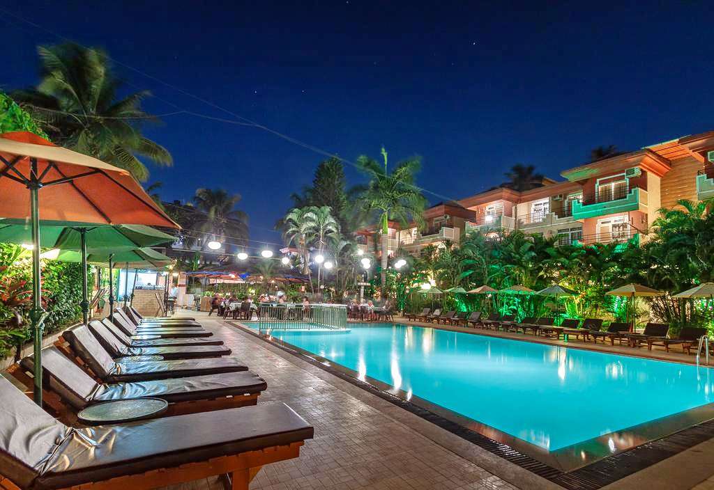Pool View at night of SoMy resort in Goa