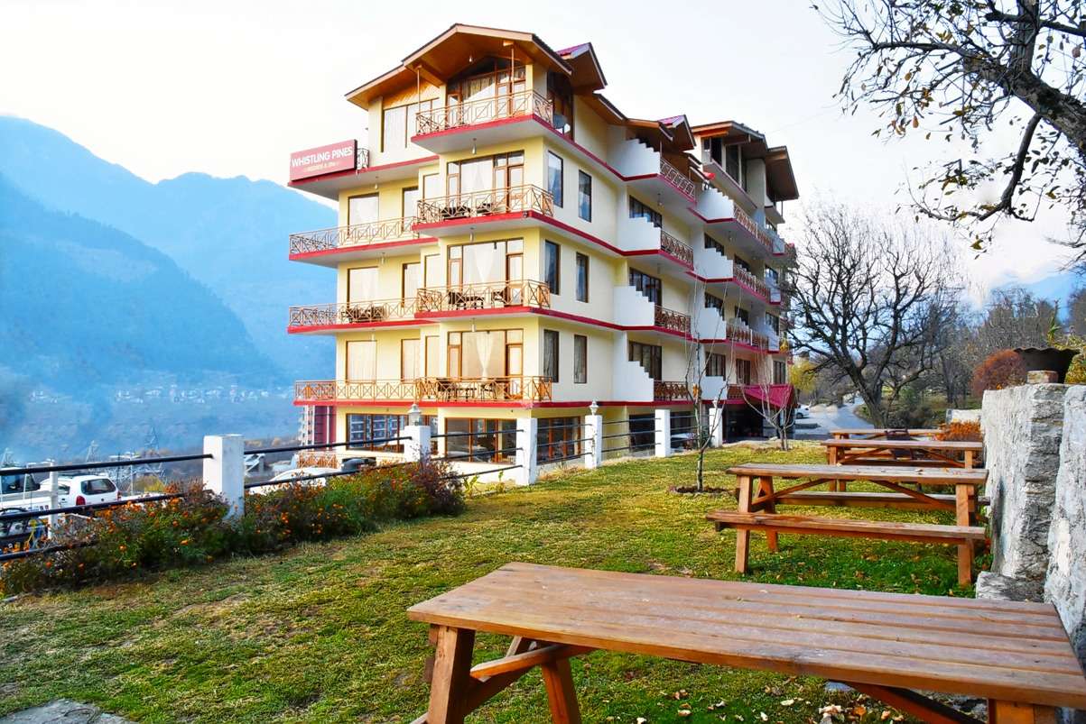 Resort view with lush green lawn