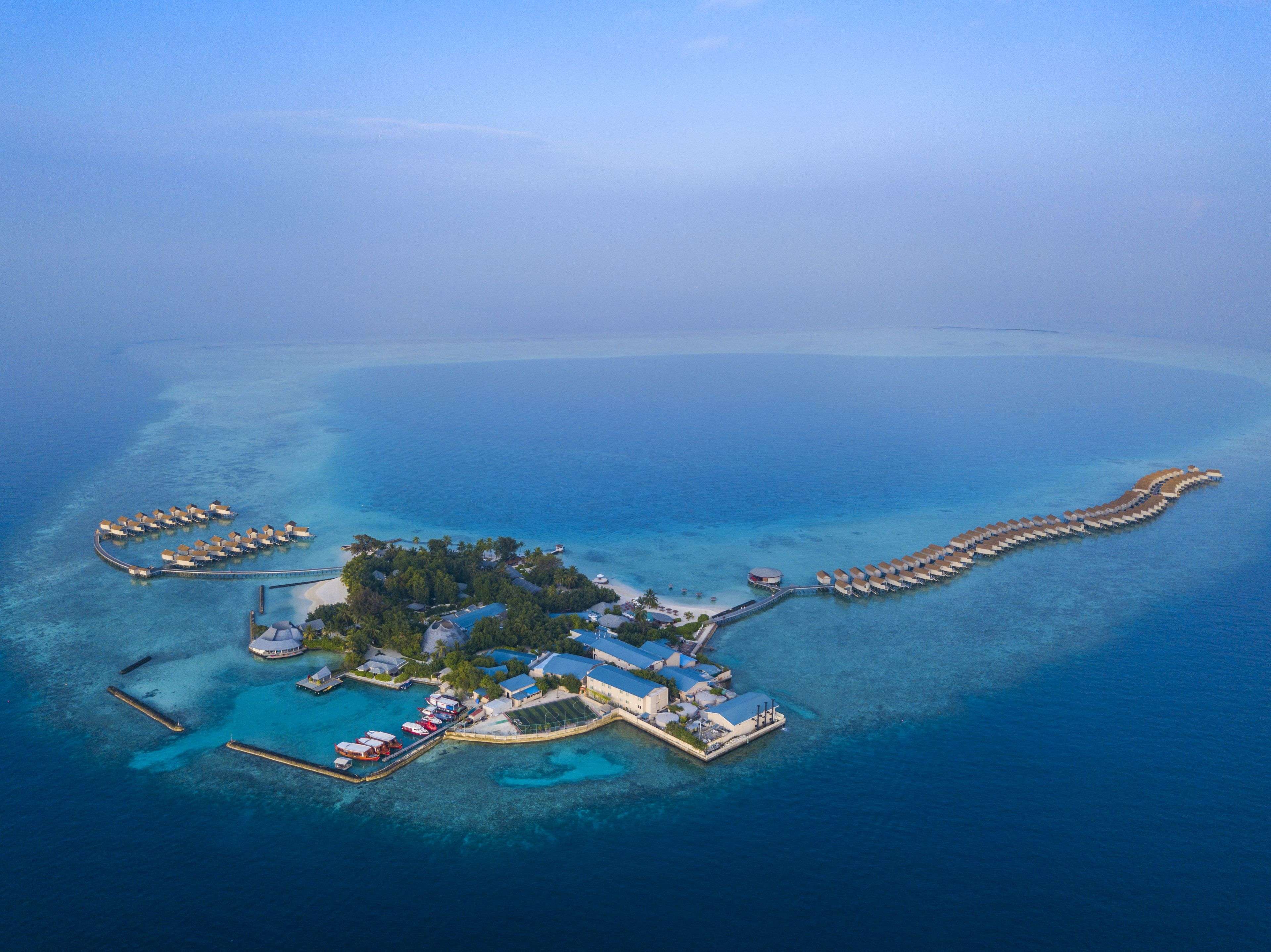 Aerial view of the Centara Ras Fushi Resort, Maldives