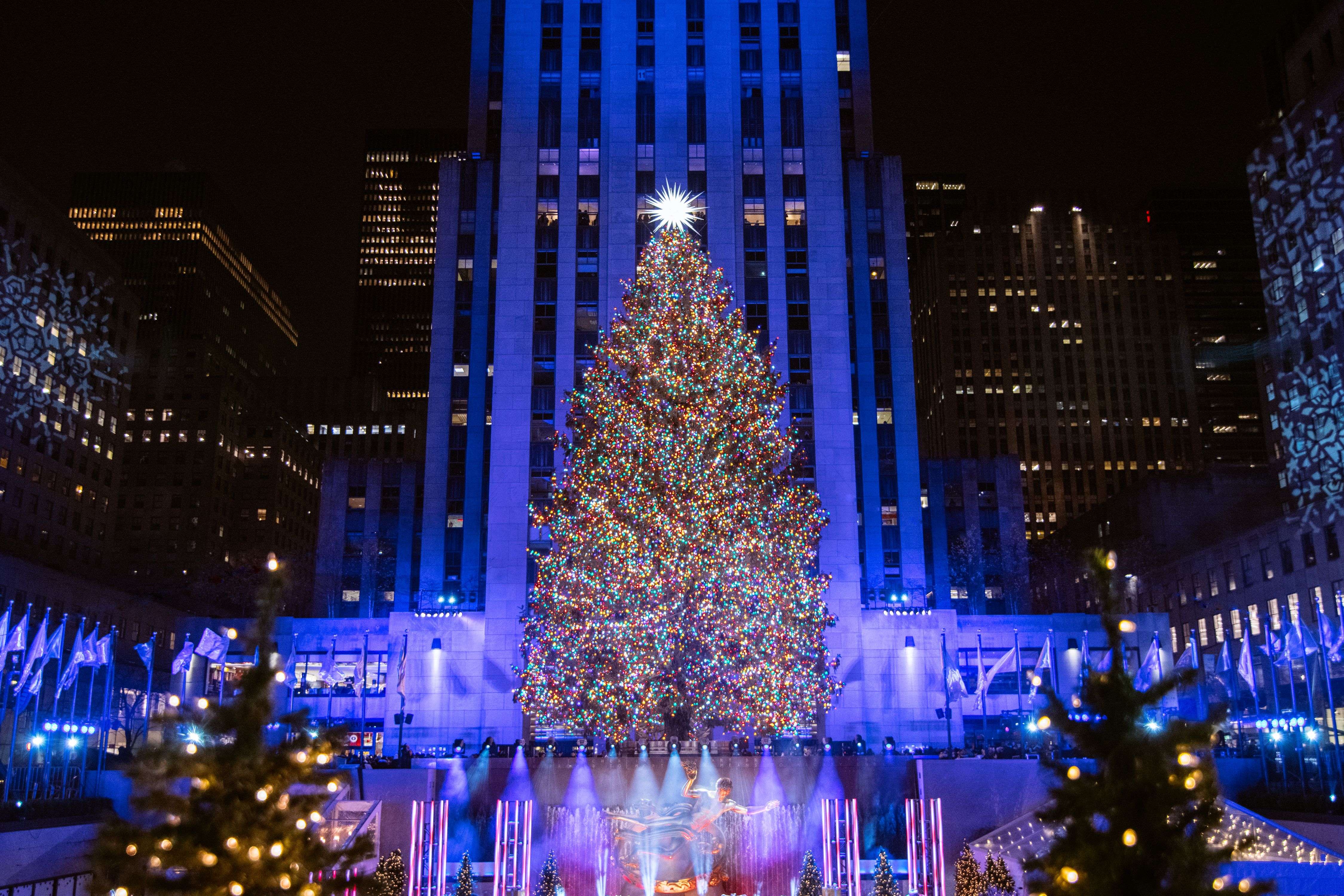 Marvel at the beautifully decorated Christmas tree at the Rockefeller Center