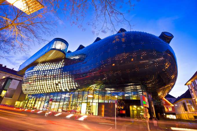 Admire the futuristic architecture of Kunsthaus Graz