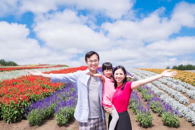 Marvel at the scenic Shikisai-no-oka, known for its flowered patchwork