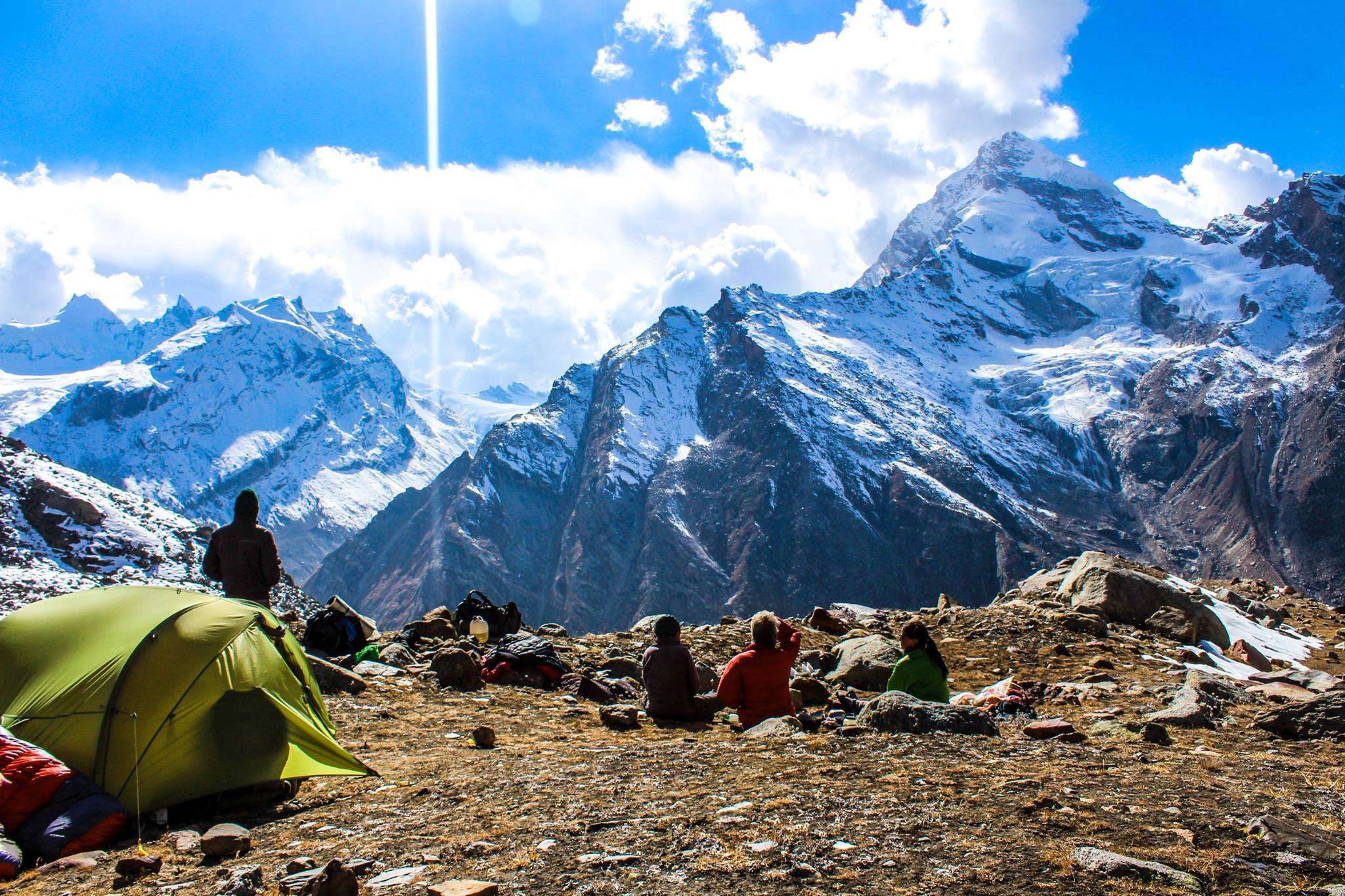 How glorious a greeting the sun gives the mountains - Sunrise View From Pin Parvati Pass Basecamp