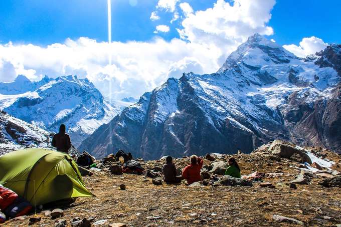 How glorious a greeting the sun gives the mountains - Sunrise View From Pin Parvati Pass Basecamp