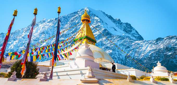 Boudhanath stupa with Himalayas in the backdrop