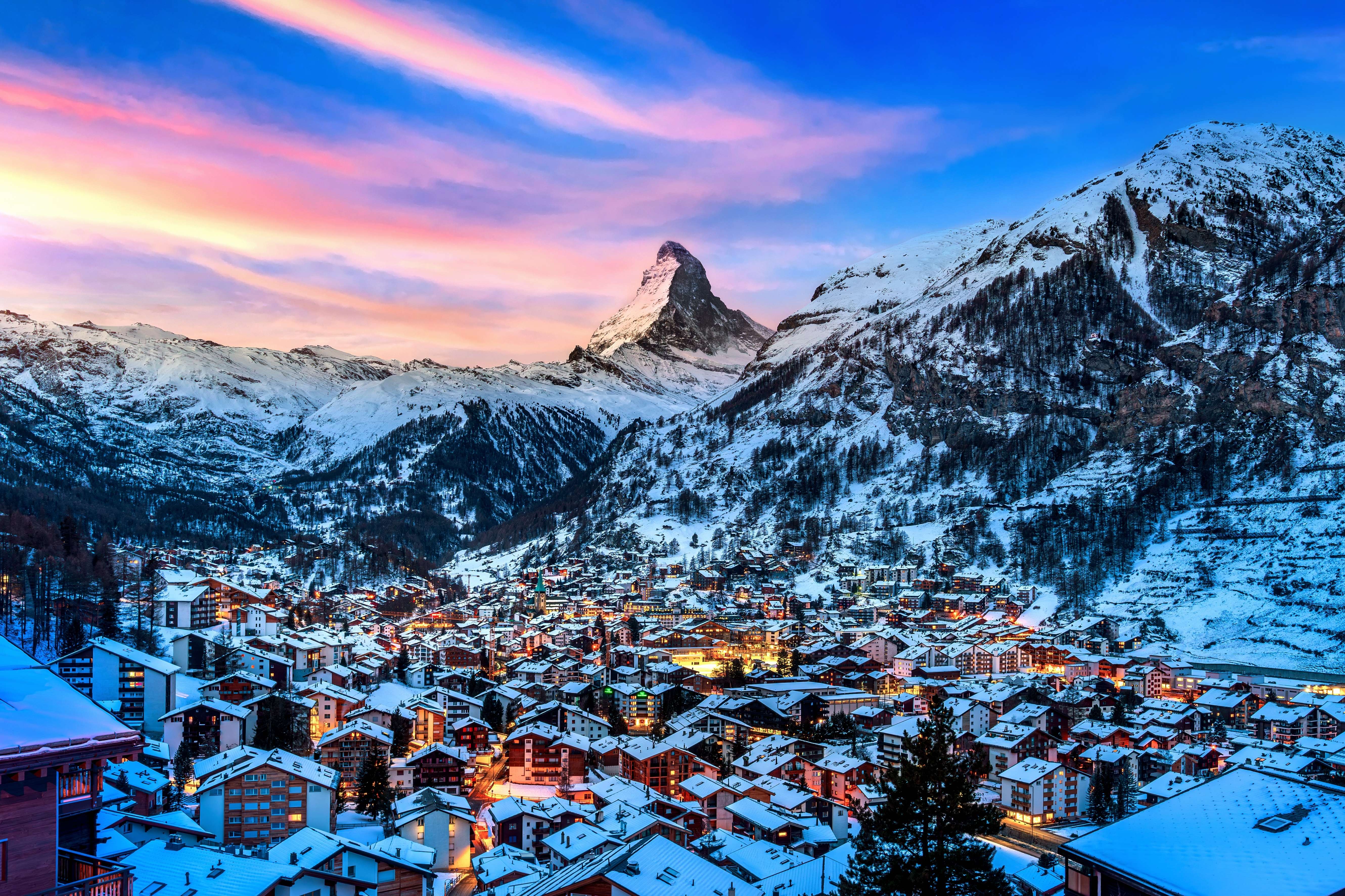 Aerial View of Zermatt Valley and Matterhorn Peak