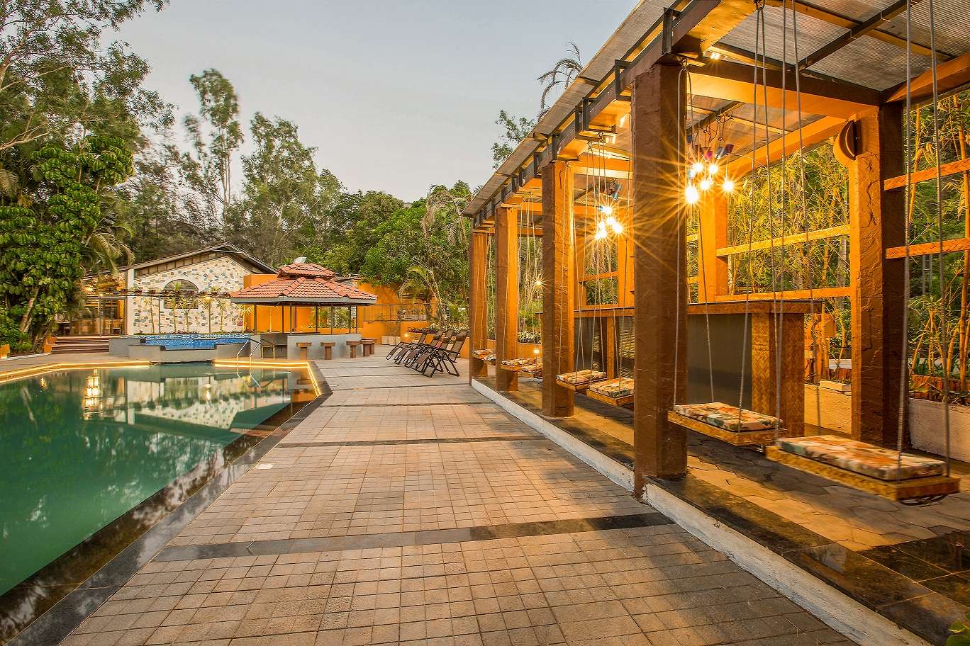 Sitting area beside the swimming pool