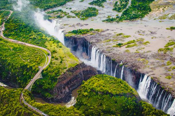 Gushing cascade of Victoria Falls