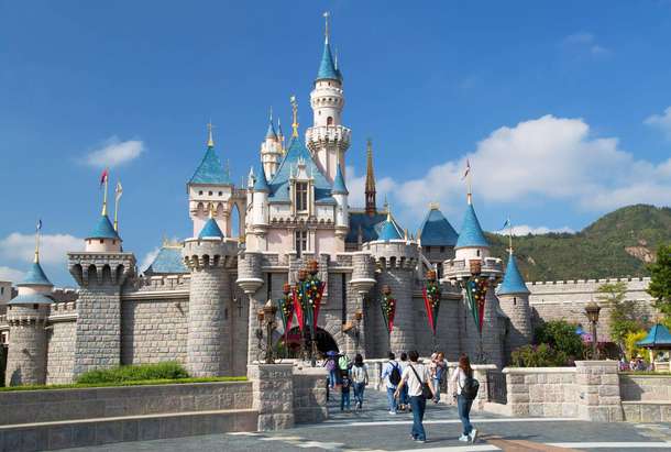 Stunning view of Disneyland castle, Hong Kong