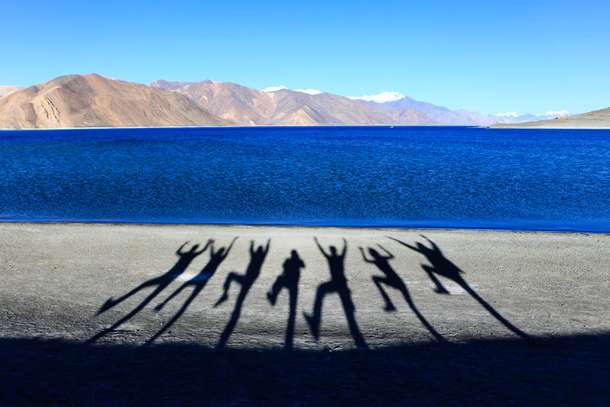 People enjoying near Pangong Tso