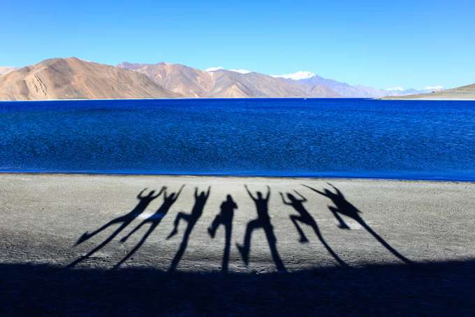 People enjoying near Pangong Tso