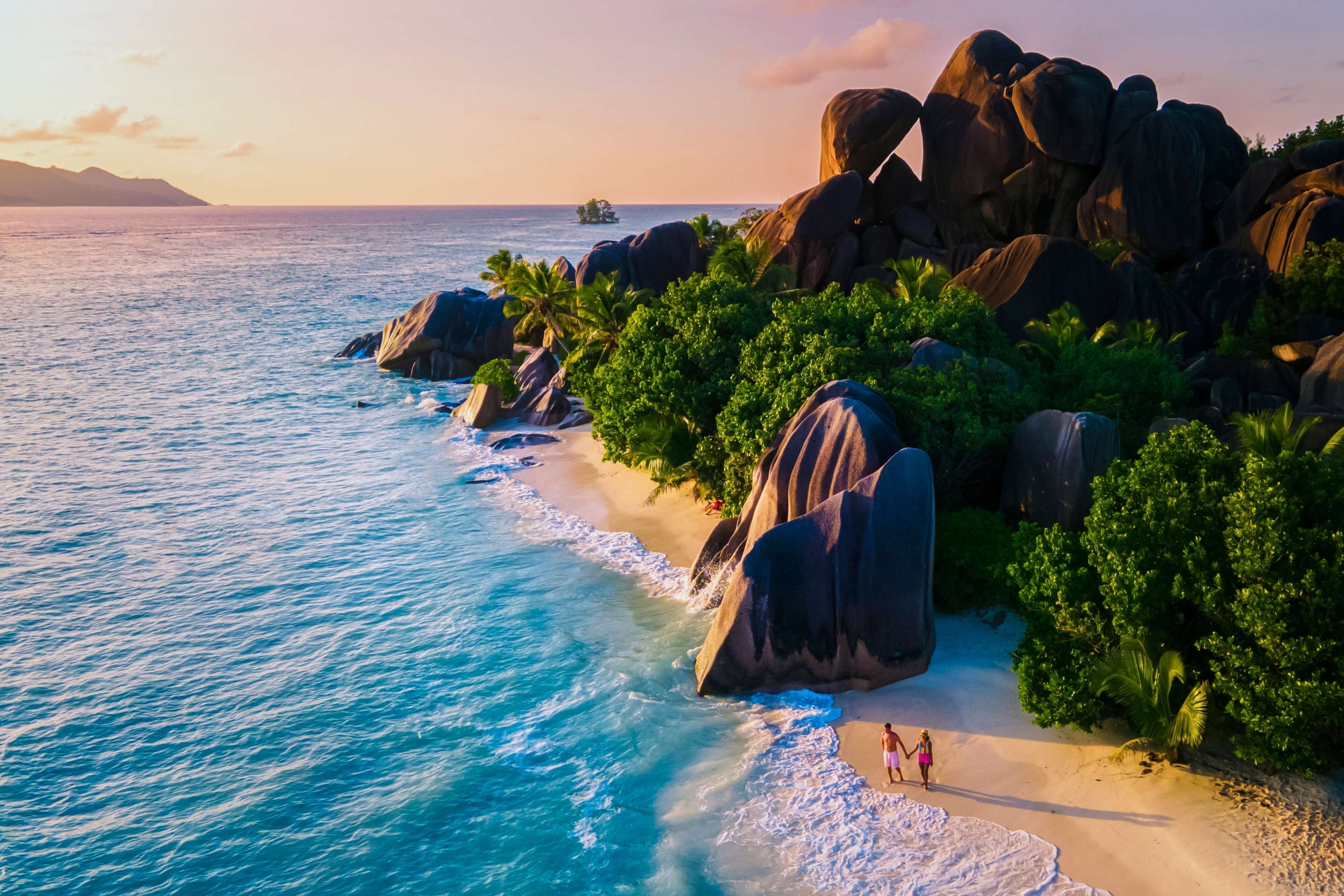 Aerial view of La Digue Island, Seychelles
