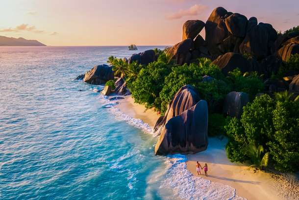 Aerial view of La Digue Island, Seychelles