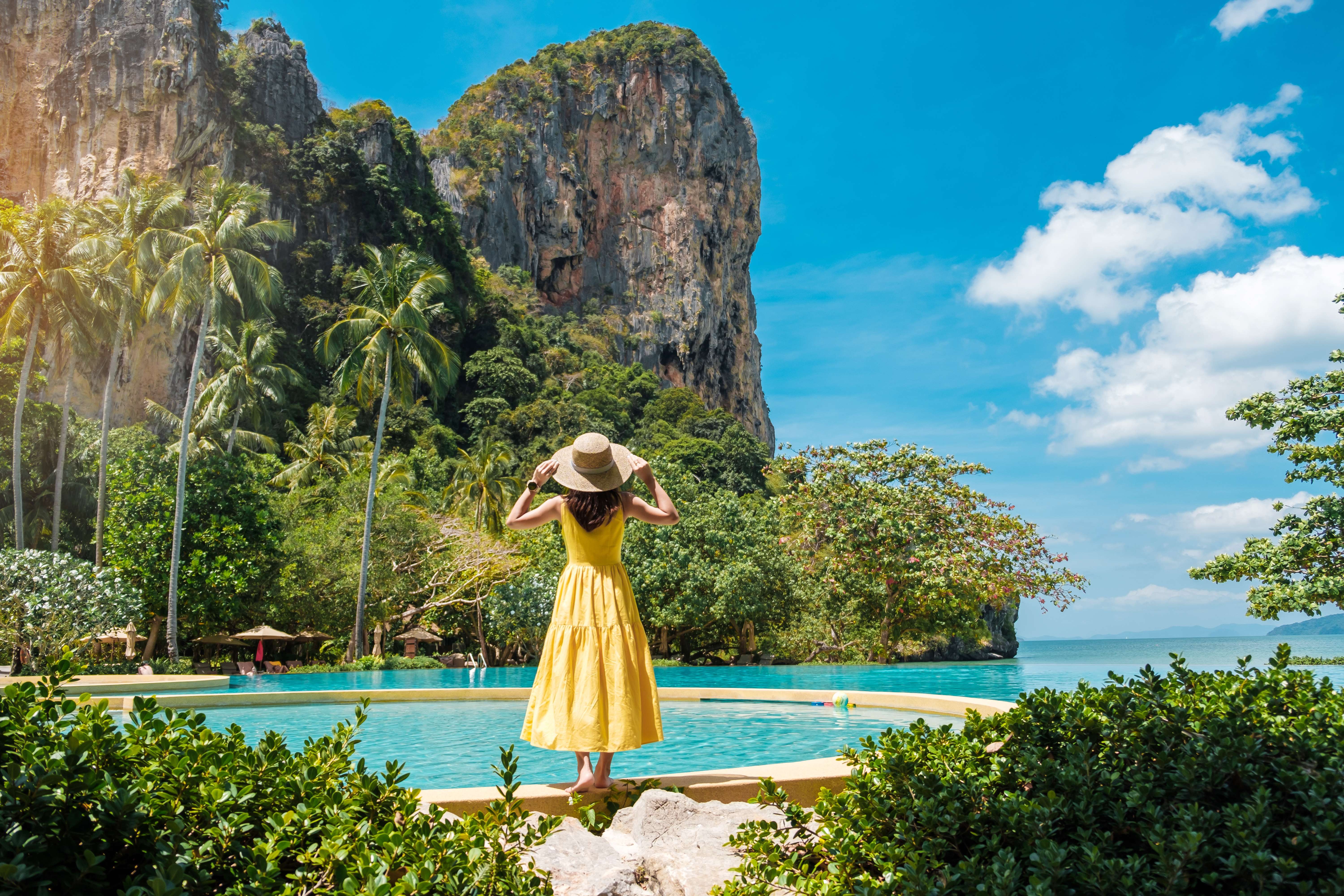 Tourist admiring views of Railay Beach