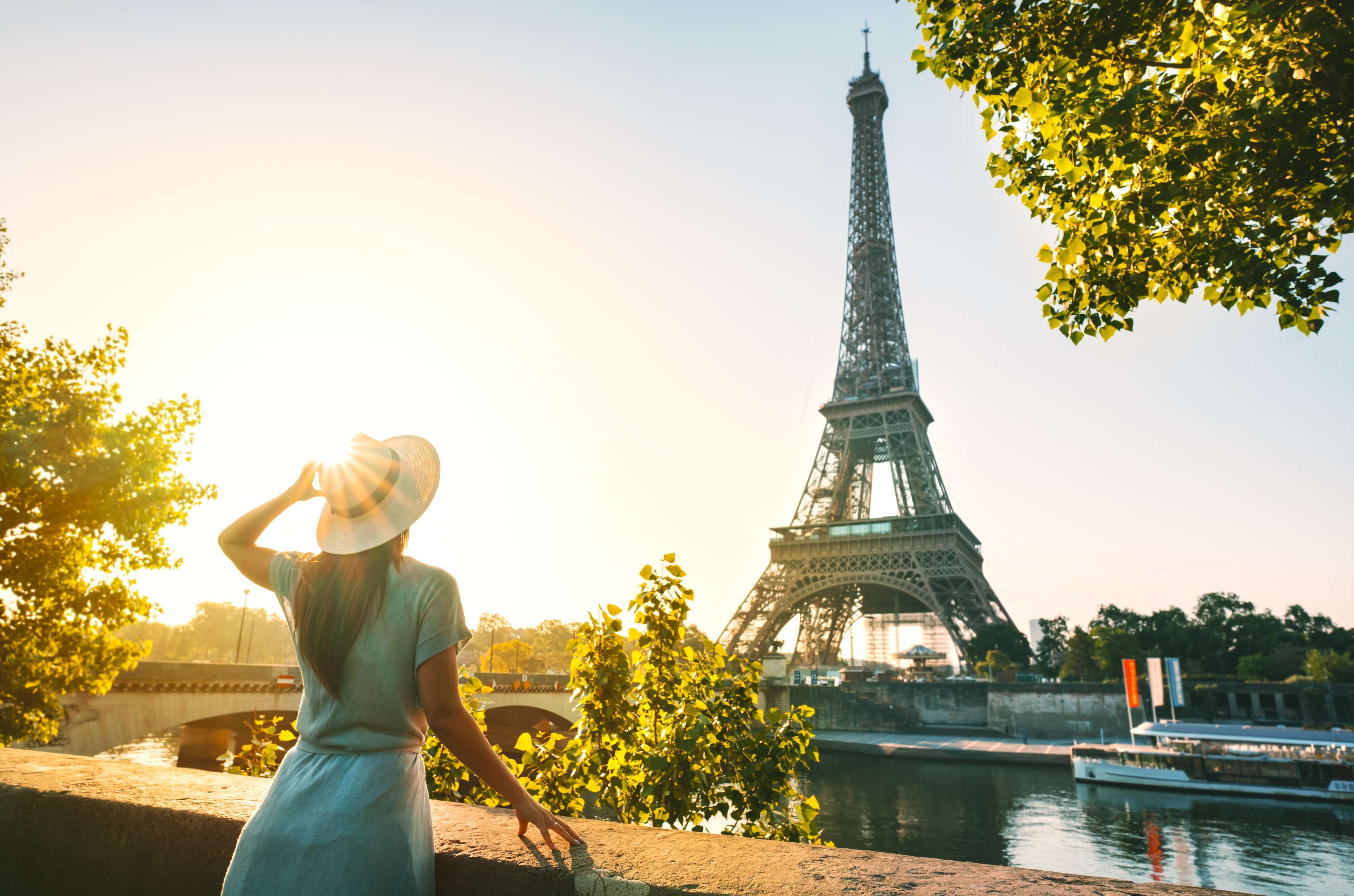 Girl enjoying the view of Eiffel Tower, Paris