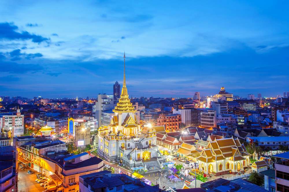 Aerial view of Wat Traimit, Bangkok