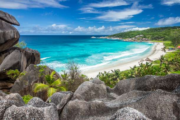 Turquoise water of the Grand Anse Beach, Seychelles