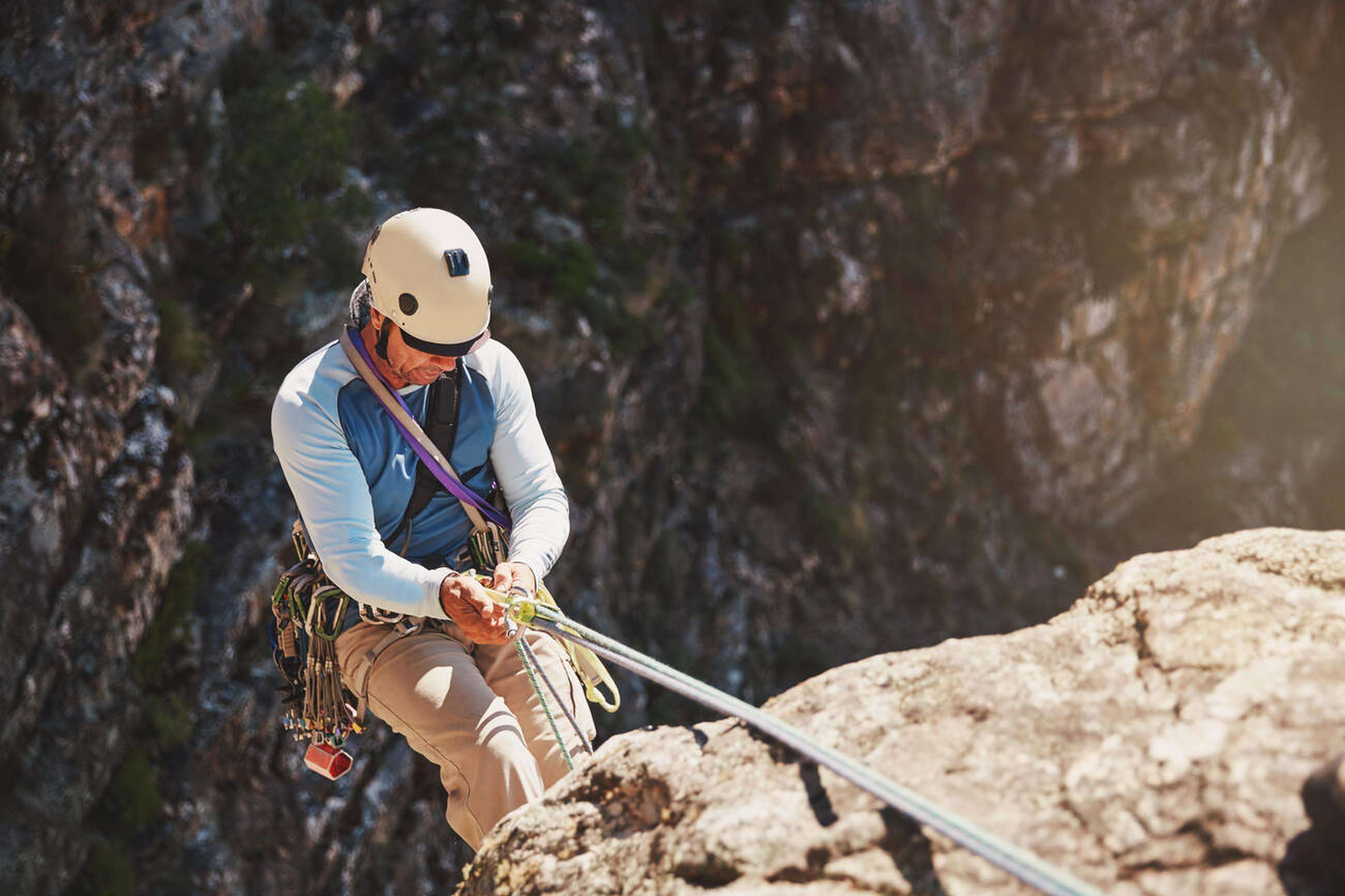 Test your limits with a controlled rappel down rugged terrain