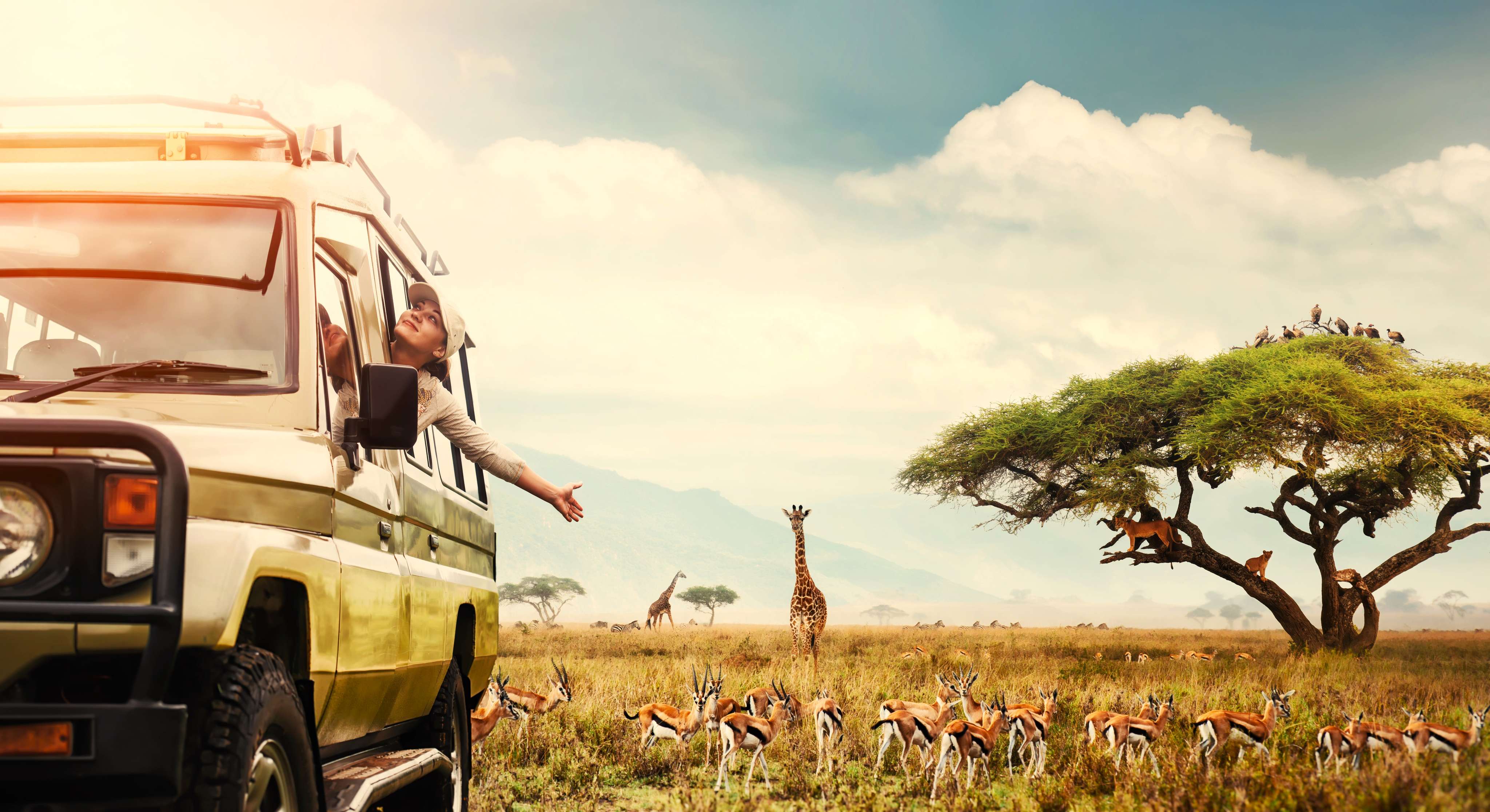 Tourists enjoying a game drive in Kenya