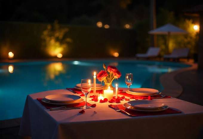 Book a romantic 2-hour poolside candlelight dinner in Pimpri Chinchwad, Pune, with a 3-course meal