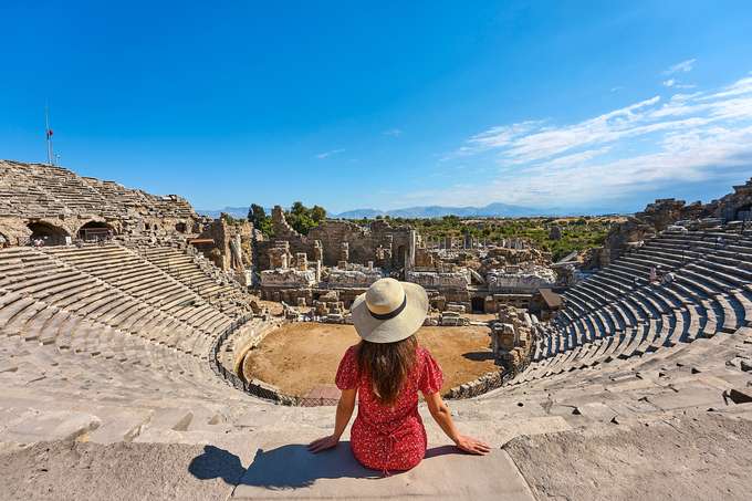 Tourist enjoying the view of Theatre in Antalya