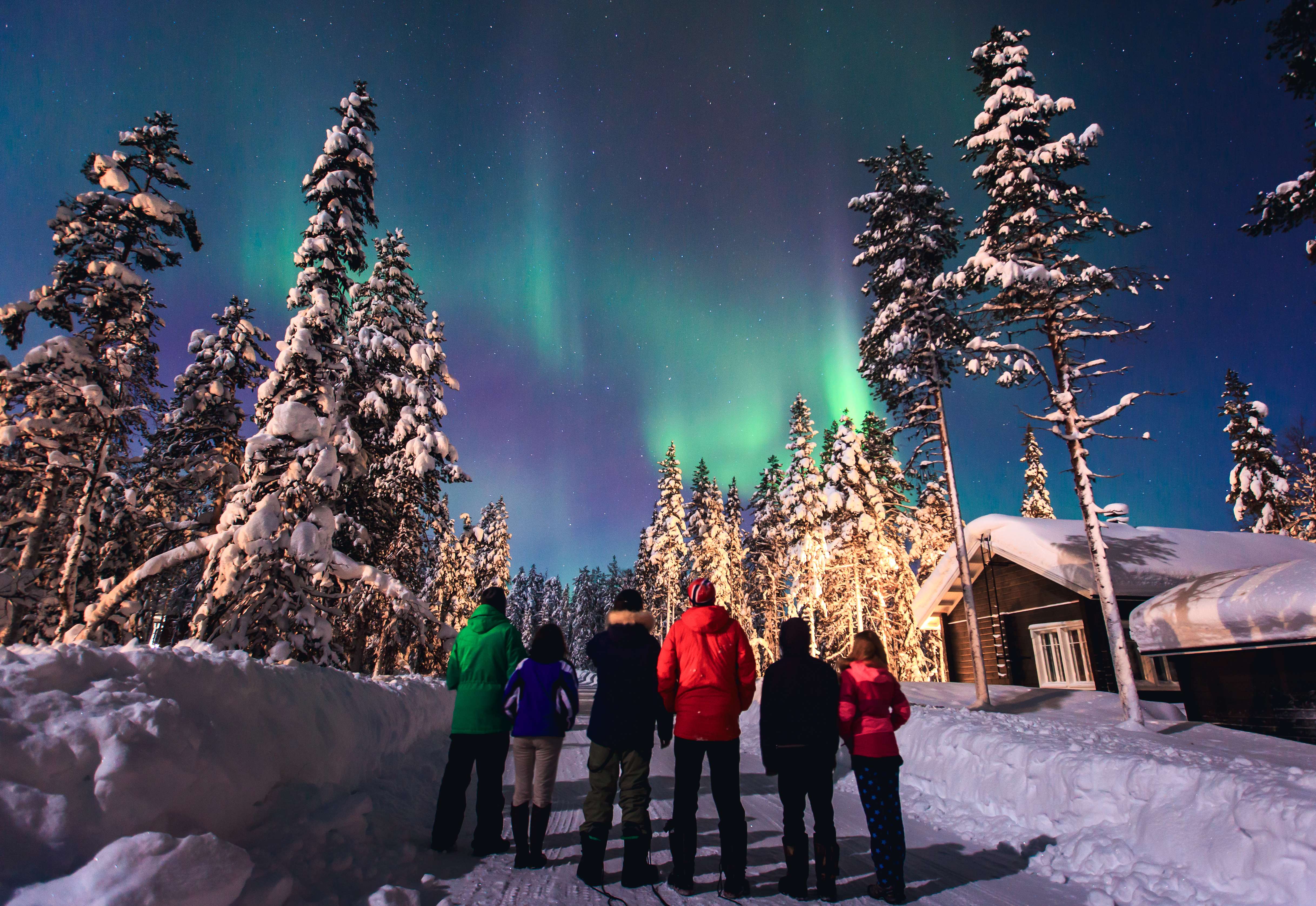 Tourists admiring Northern Lights