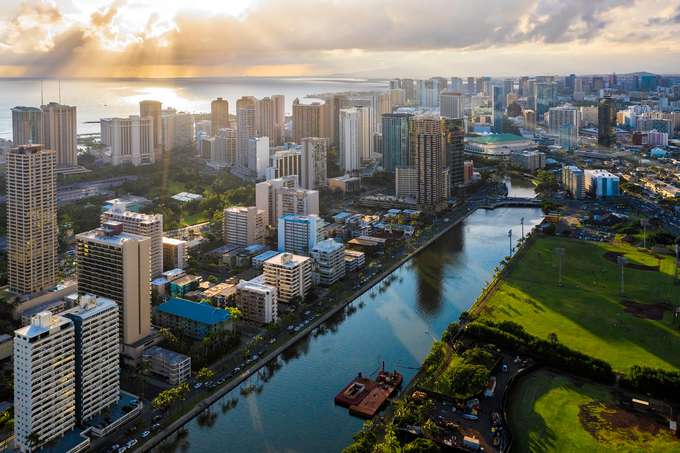 Aerial view of the beautiful Honolulu city
