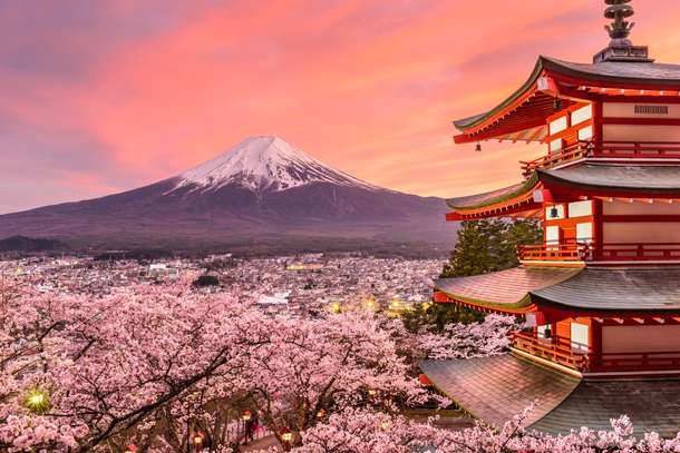 Mount Fuji visible from Chureito Pagoda, Japan