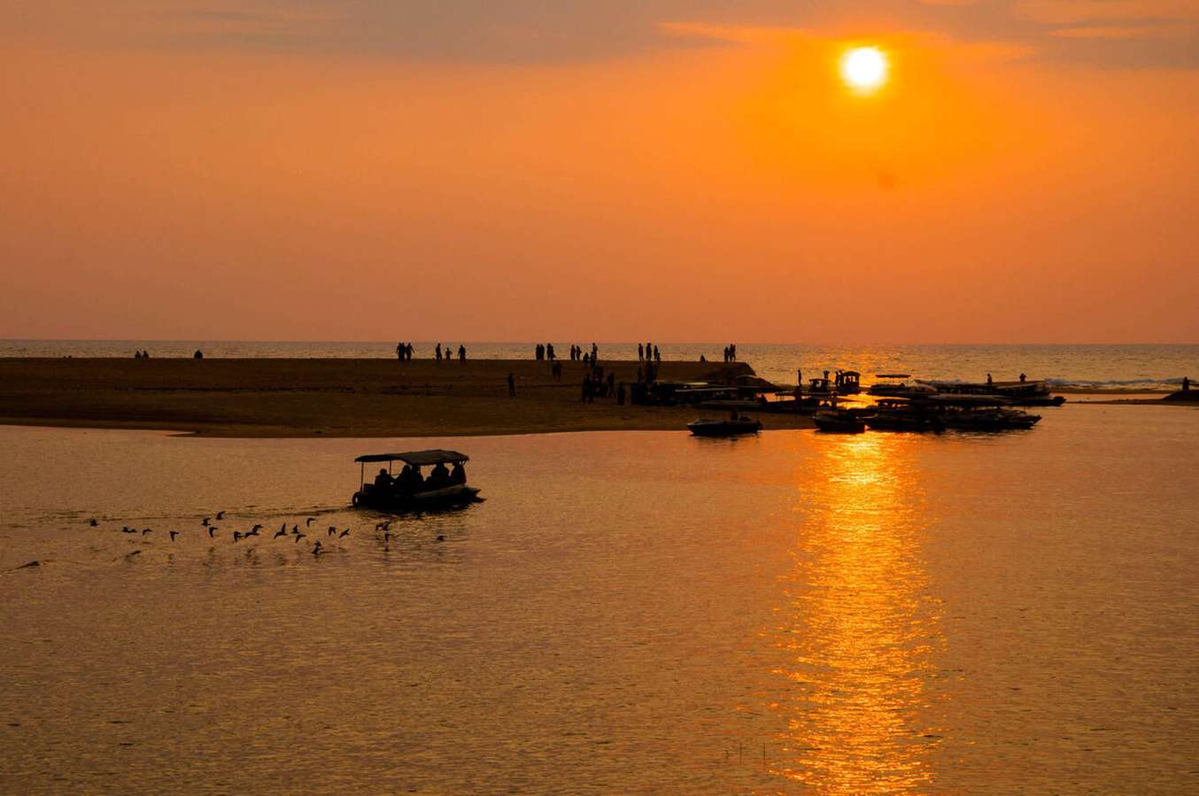 Sail along the Neyyar River at Poovar Island as the golden sunset colors the sky