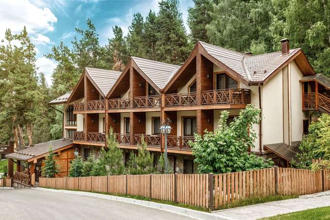 Amazing wooden structure of the Oi-Qaragai Mountain Resort