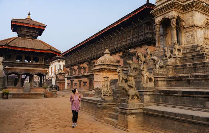 Tourist exploring Kathmandu Durbar Square