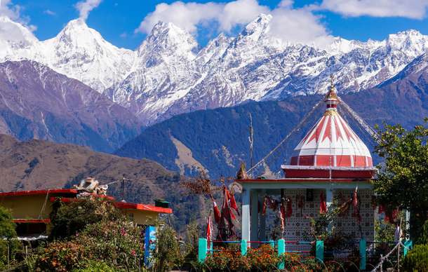 Nanda Devi Peak visible from Nanda Devi Temple, Uttarakhand