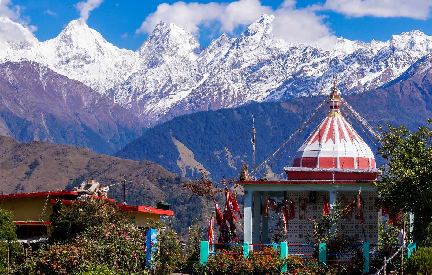 Nanda Devi Peak visible from Nanda Devi Temple, Uttarakhand