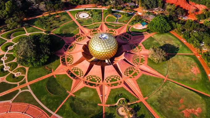 Aerial view of Auroville, Pondicherry
