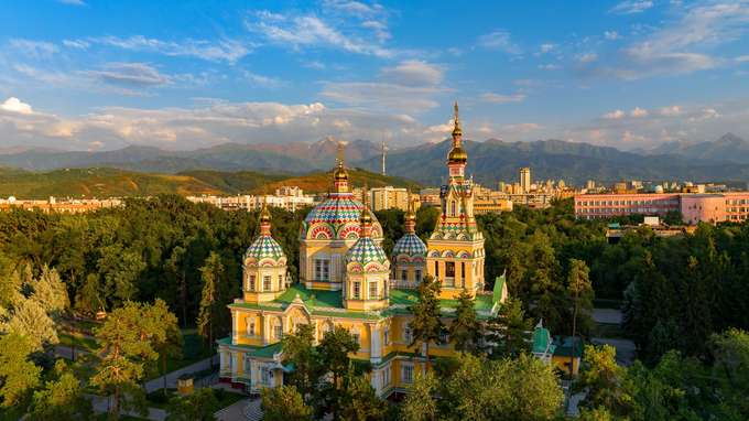 Aerial view of the Orthodox wooden Ascension Cathedral