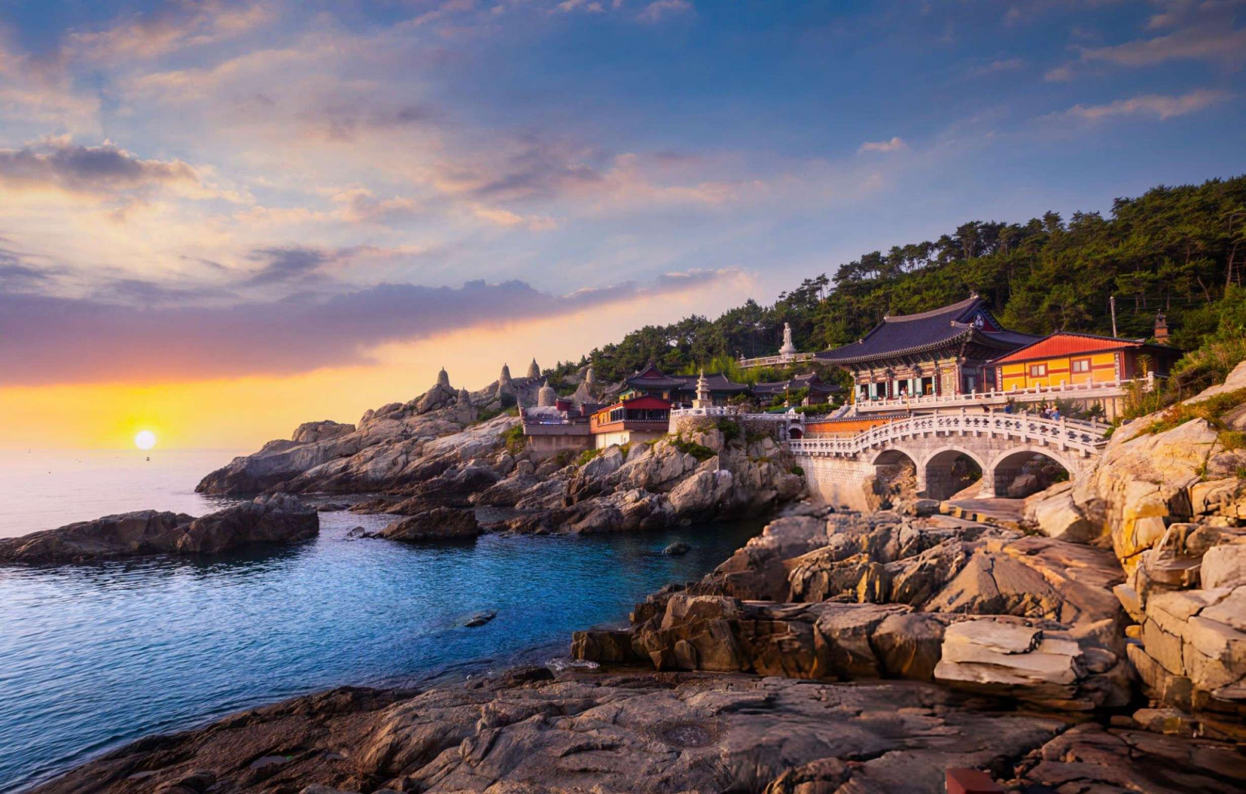 Stunning view of Haedong Yonggungsa Temple during sunset