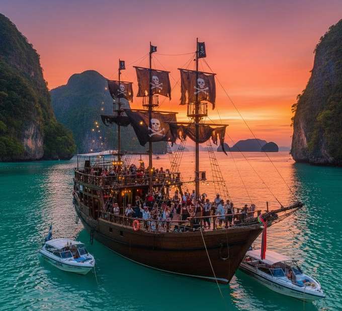 Enjoy the exclusive Pirate Boat Party in Phi Phi with DJs, turquoise waters & sunset