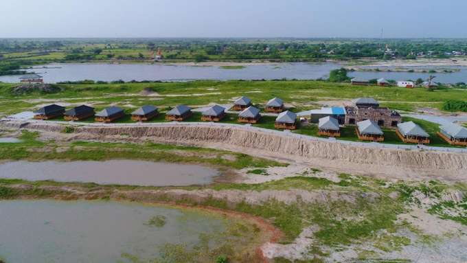 Aerial view of the tents