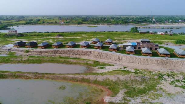 Aerial view of the tents