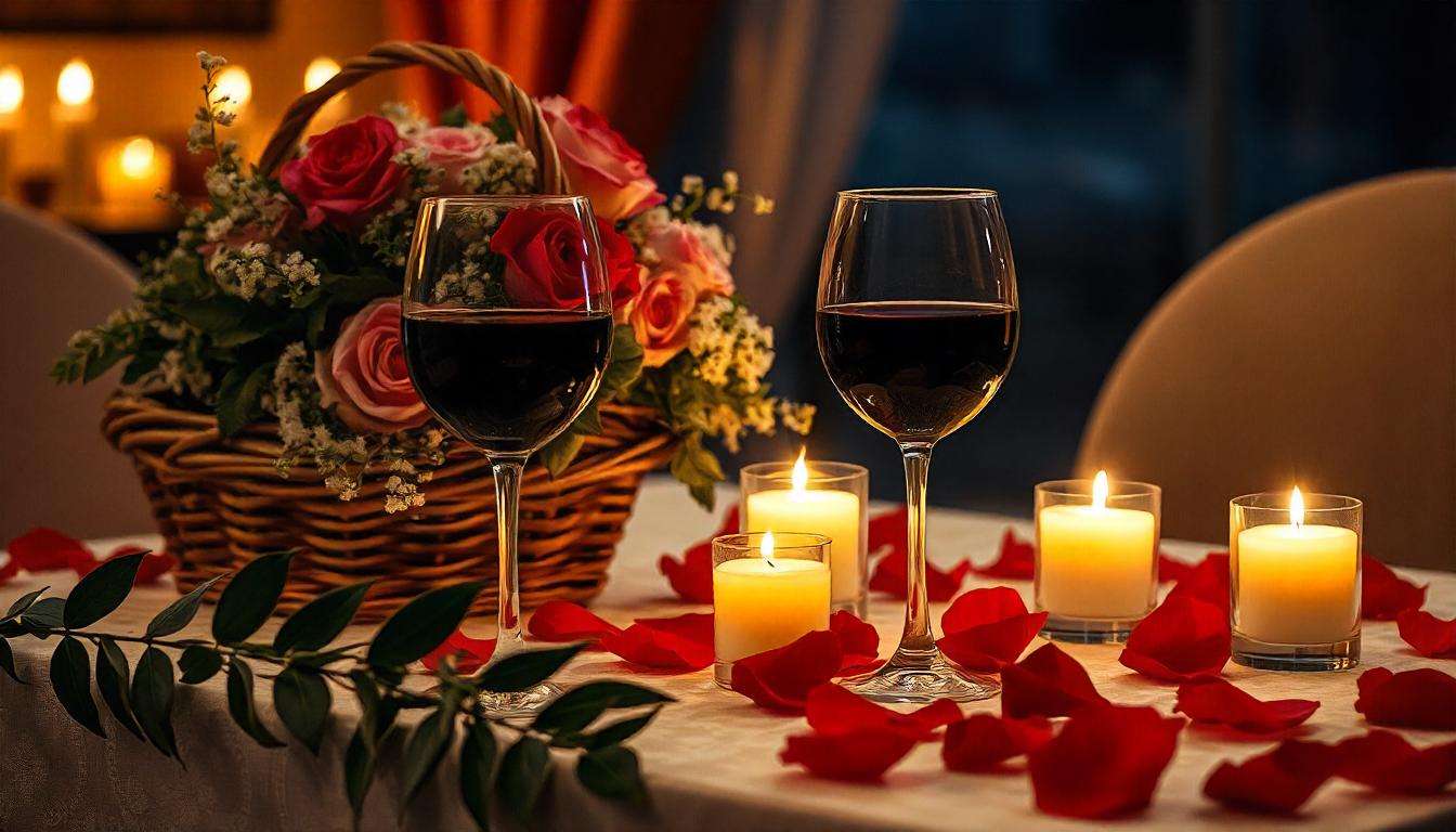 Sit at a beautifully decorated rooftop table with rose petals and candles