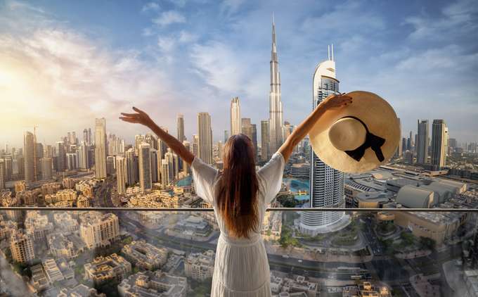 Girl admiring Dubai's stunning skyline