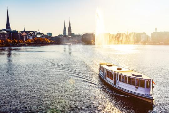 Reserve your spot on a floating shoreline tour of Hamburg's Alster river