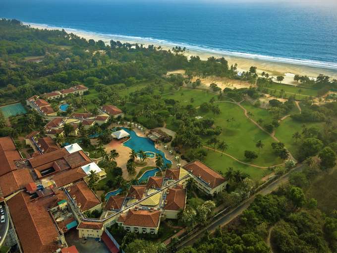 Aerial view of the resort with private beach front