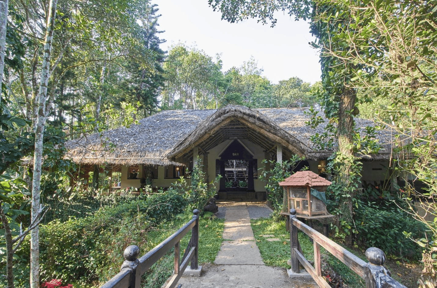 Aerial view of the Shalimar Spice Garden Resort from the front side