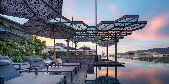 Sunset View from Rooftop Pool Sun Loungers