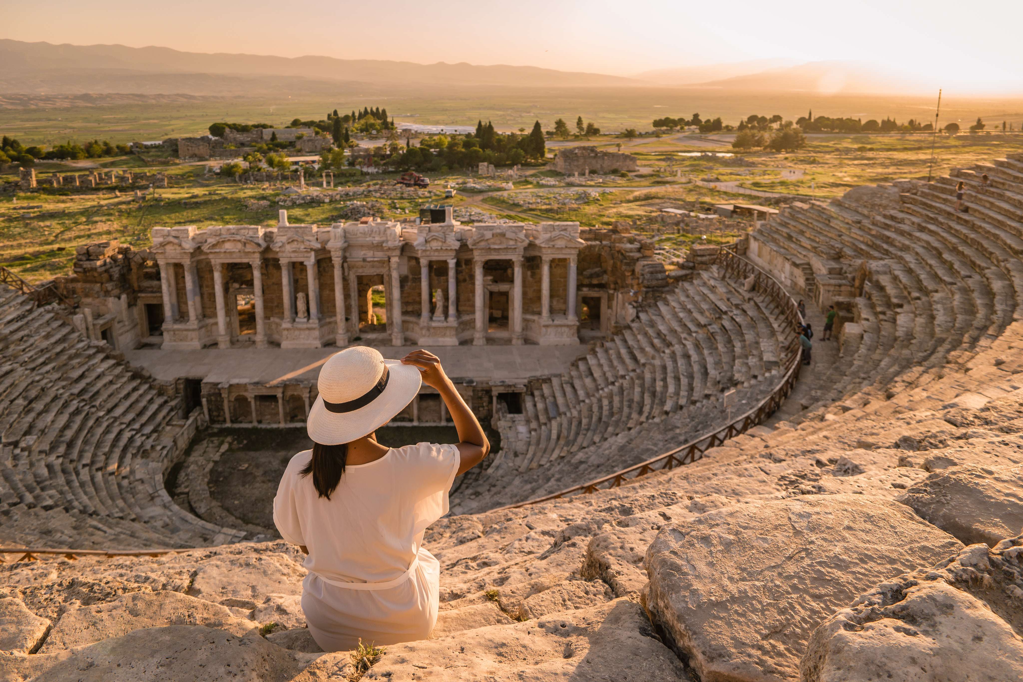 Tourist admiring the beauty of Hierapolis