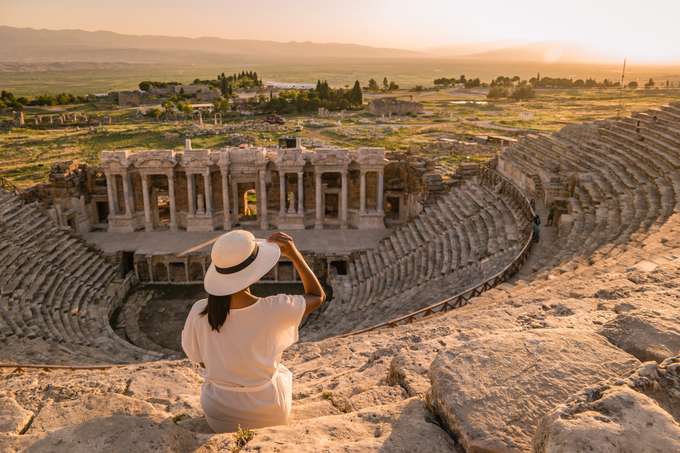 Tourist admiring the beauty of Hierapolis